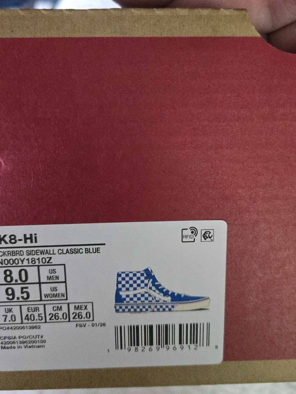 Vans Classic Sk8 Hi Canvas Women Shoes Blue And White High Top Checkers 0926 - Picture 9 of 9